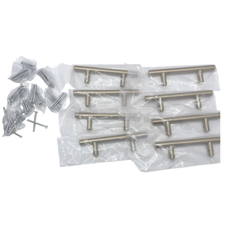 Brushed Brass Cabinet Drawer Pulls Handles‎ Bar Style set of 8 w/Screws 3